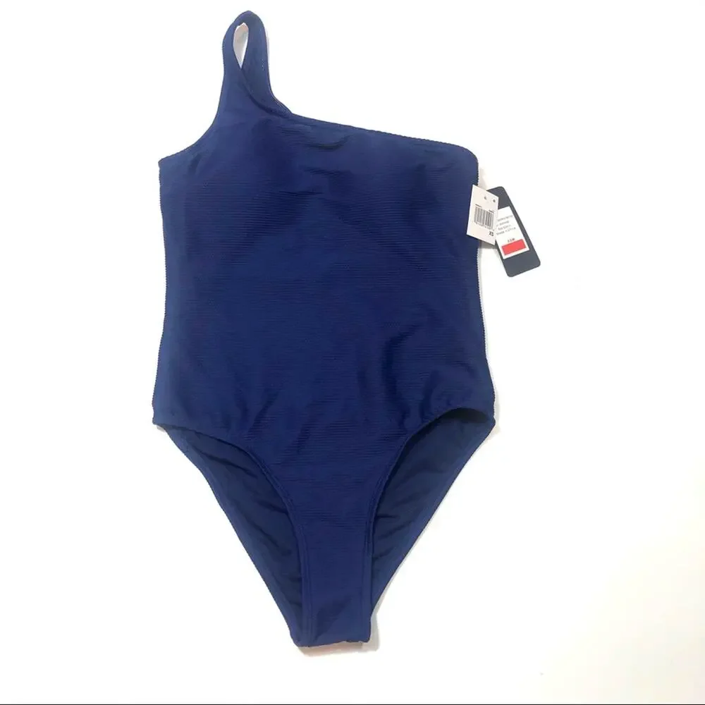 Rachel Roy One shoulder ribbed one piece swimsuit